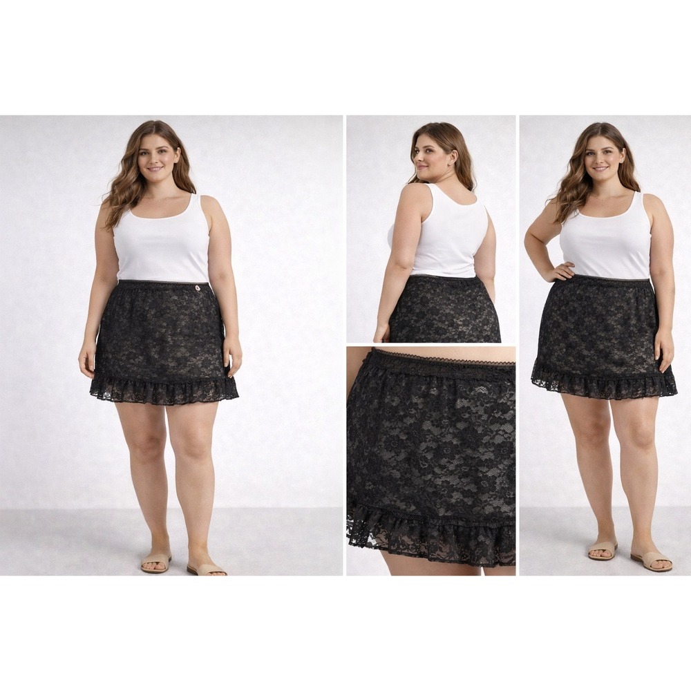 Wild Fable Black Lace Mini Skirt XL 16 Sheer Floral Ruffle Hem NWT